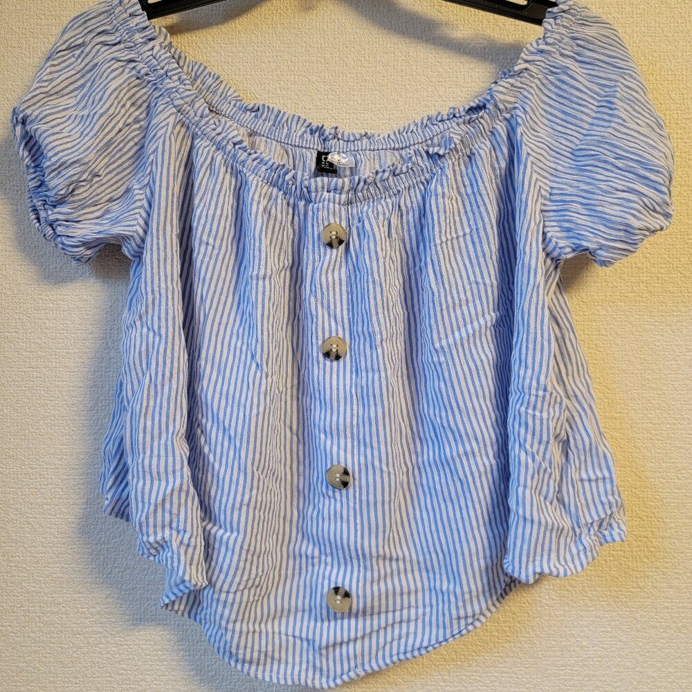 Blue and white off shoulder summer top / blouse